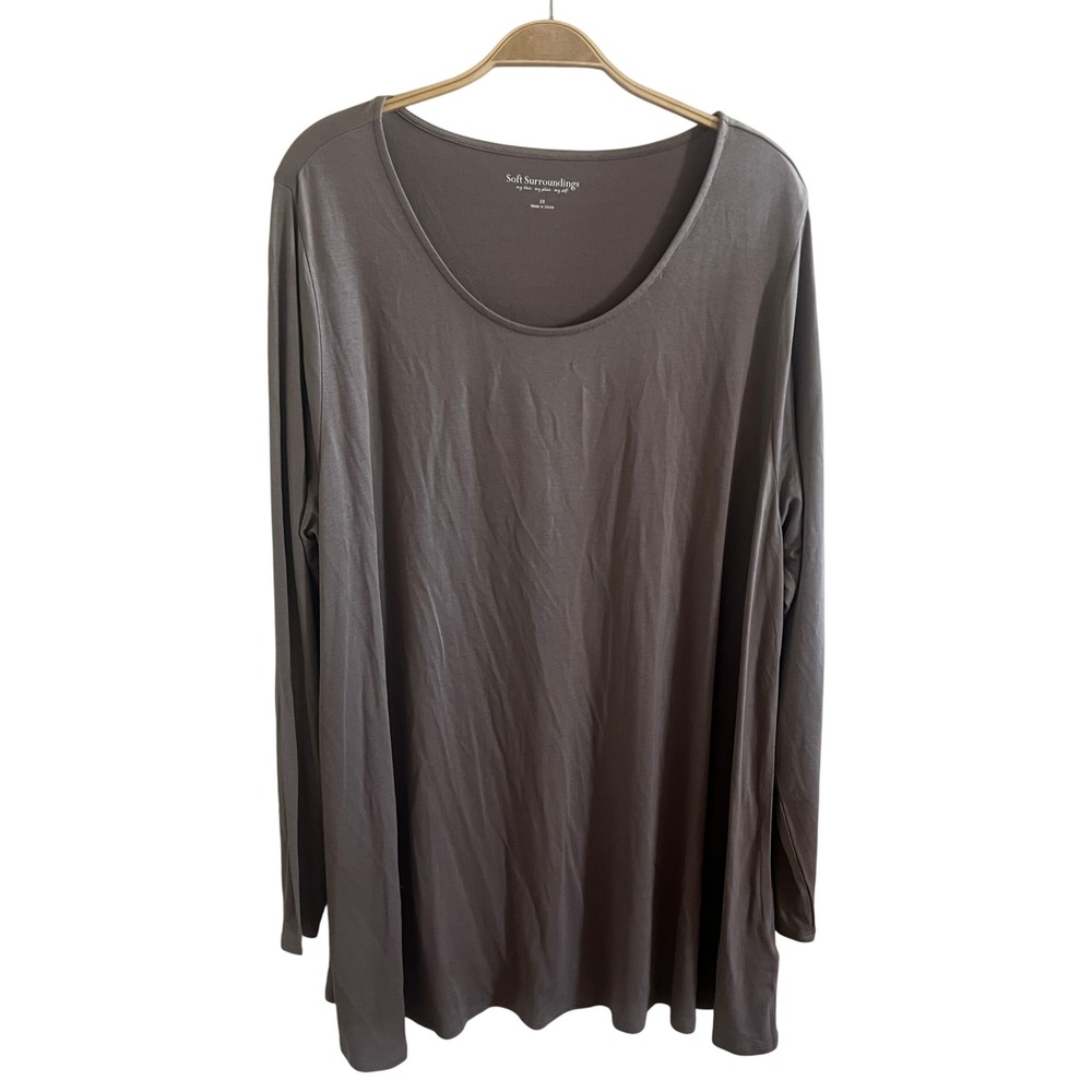 Soft‎ Surroundings Taupe Brown Viscose Stretch Scoop Neck Long Sleeve Tunic 2X